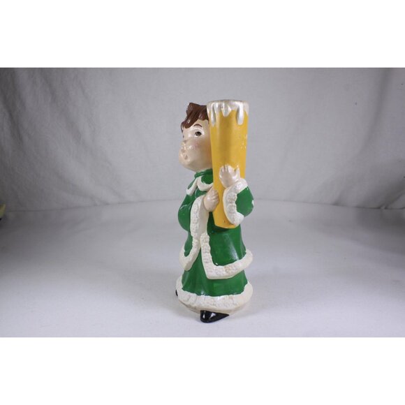 1970s ceramic Christmas candlestick holder, child caroller in green candle - Picture 5 of 9